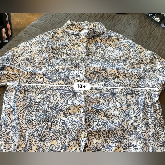 Sigrid Olsen Scandinavian Modern Floral‎ Print 100% Linen Relaxed Shirt Small - Picture 3 of 6